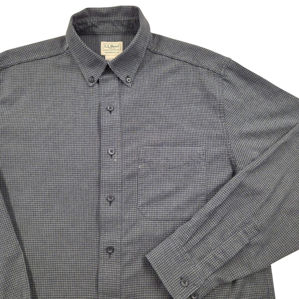 LL Bean Wicked‎ Good Houndstooth Flannel Traditional Fit Shirt Gray Mens Medium
